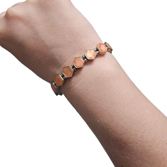 Vintage Iridescent Coral Octagon Stretch Bracelet - Picture 10 of 16